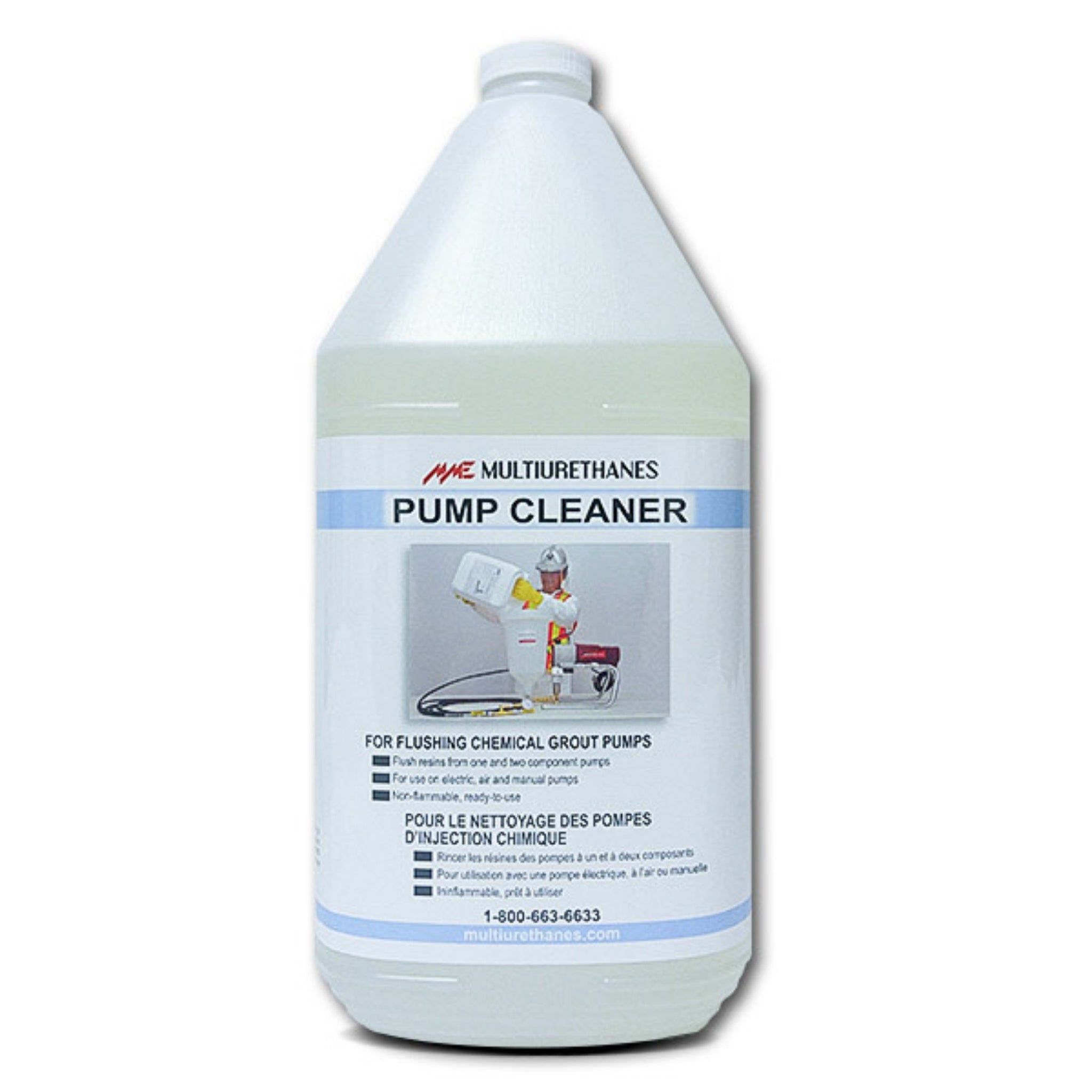 Multiurethanes Pump Cleaner solution in labelled container for flushing and maintaining grout pumps